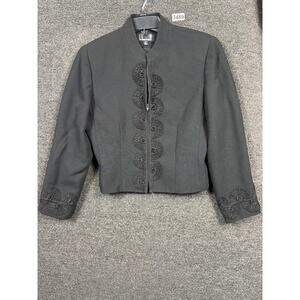 B. Bennett Blazer Jacket Womens Size 8 Black Full Zip Embroidered Long Sleeve